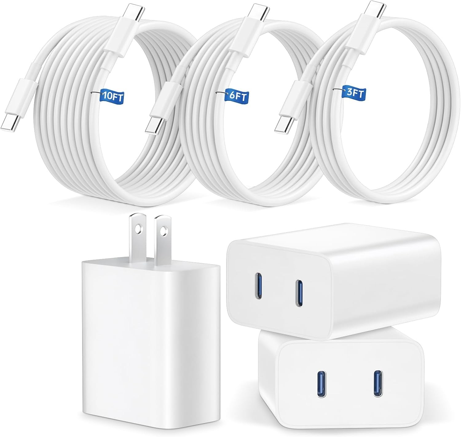 3 Pack 45W Dual Port USB-C Fast Charger Block for iPhone 15/16/17 Pro Max 3/6/10