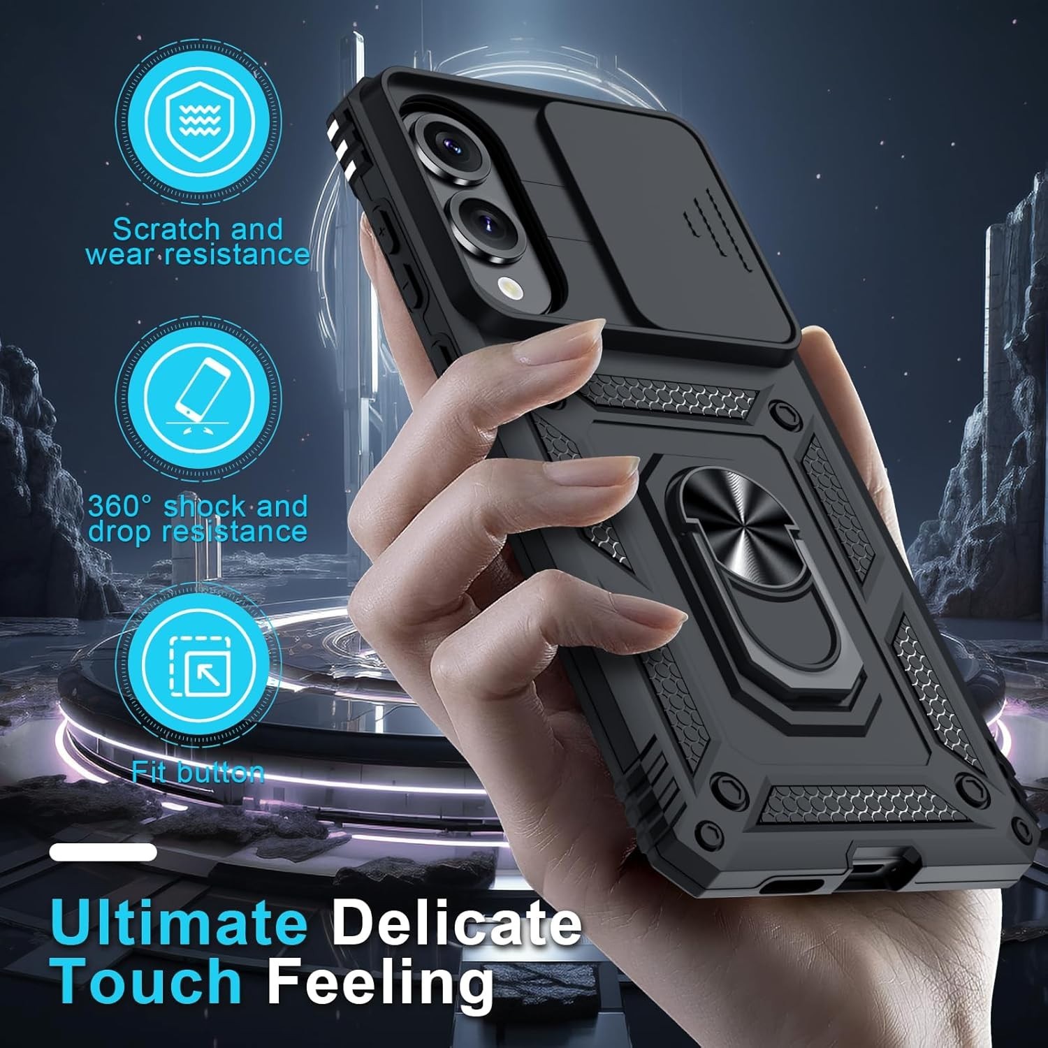 Heavy Duty Shockproof Case for Samsung Galaxy S25 Edge with Camera Cover & Kicks