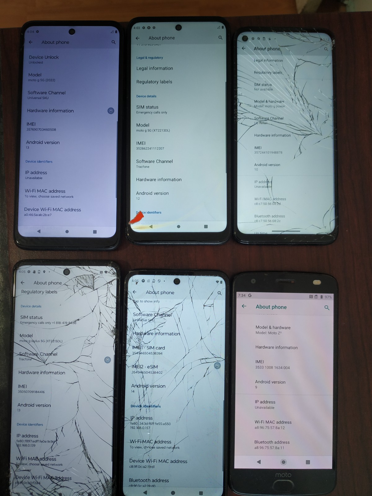 Lot of 6 Motorola Moto g Stylus 5G XT2215DL128GB /g 5G(2022)64GB/other For parts