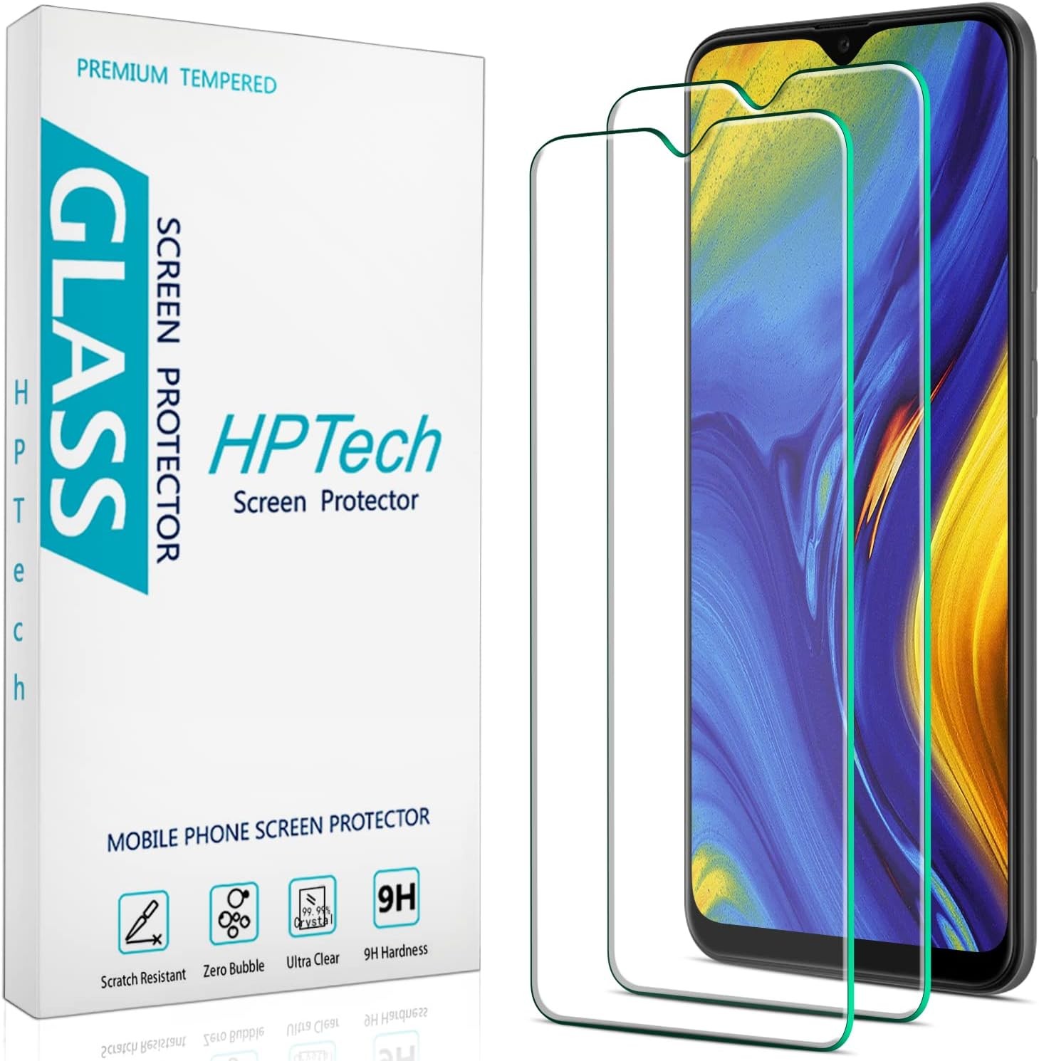 2-Pack Tempered Glass Screen Protectors for Samsung Galaxy A20, Easy Install, Bu