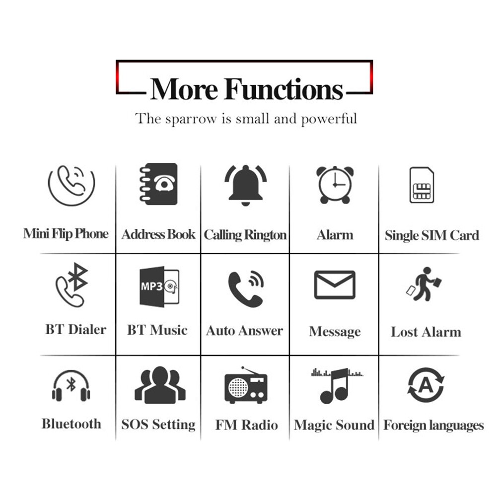 Flip Mobile Phone Pocket Cellphone Portable Micro USB 32MB 64MB Black 0.66 Inch