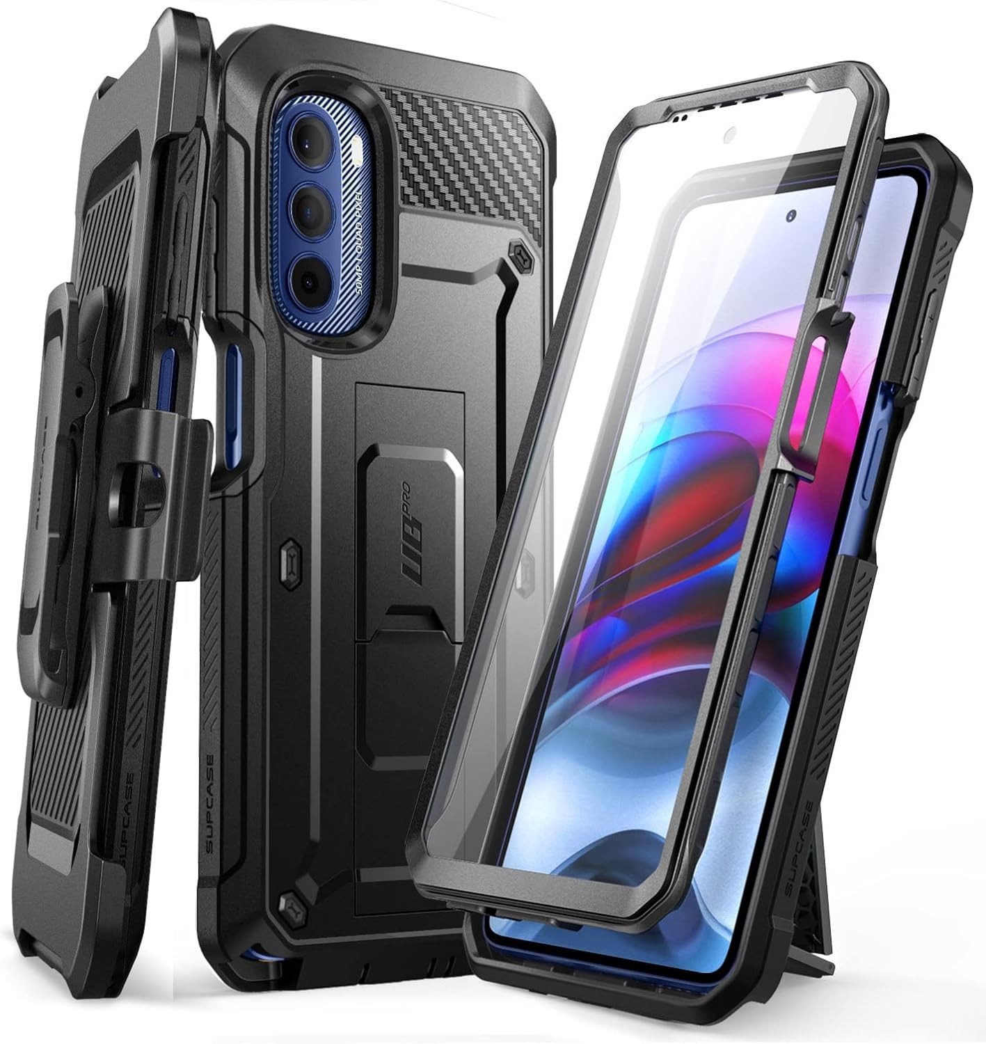 for Moto G Stylus 5G 2022 Case with Stand & Belt-Clip, Heavy Duty Rugged Black