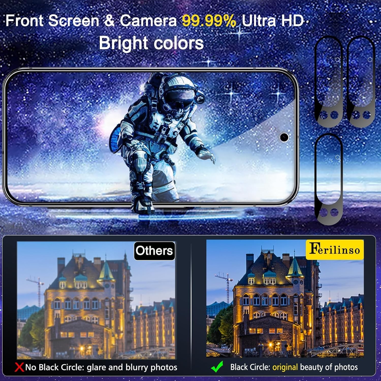 4in1 for Google Pixel 9 pro Tempered Glass 3 Screen Protector + 3 Camera Lens