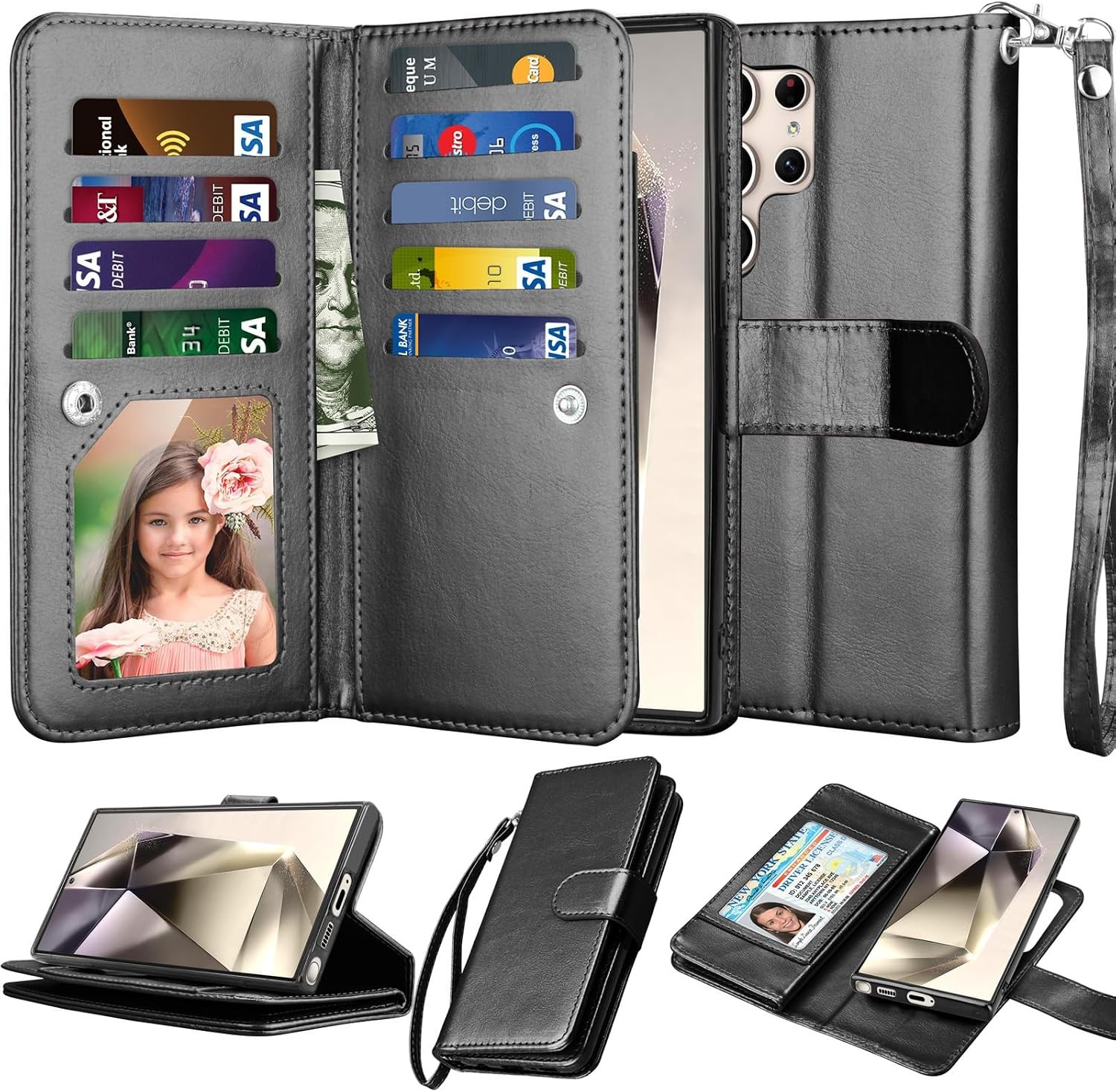 Samsung Galaxy S24 Ultra Wallet Case, PU Leather Folio Flip Cover with 9 Card Sl