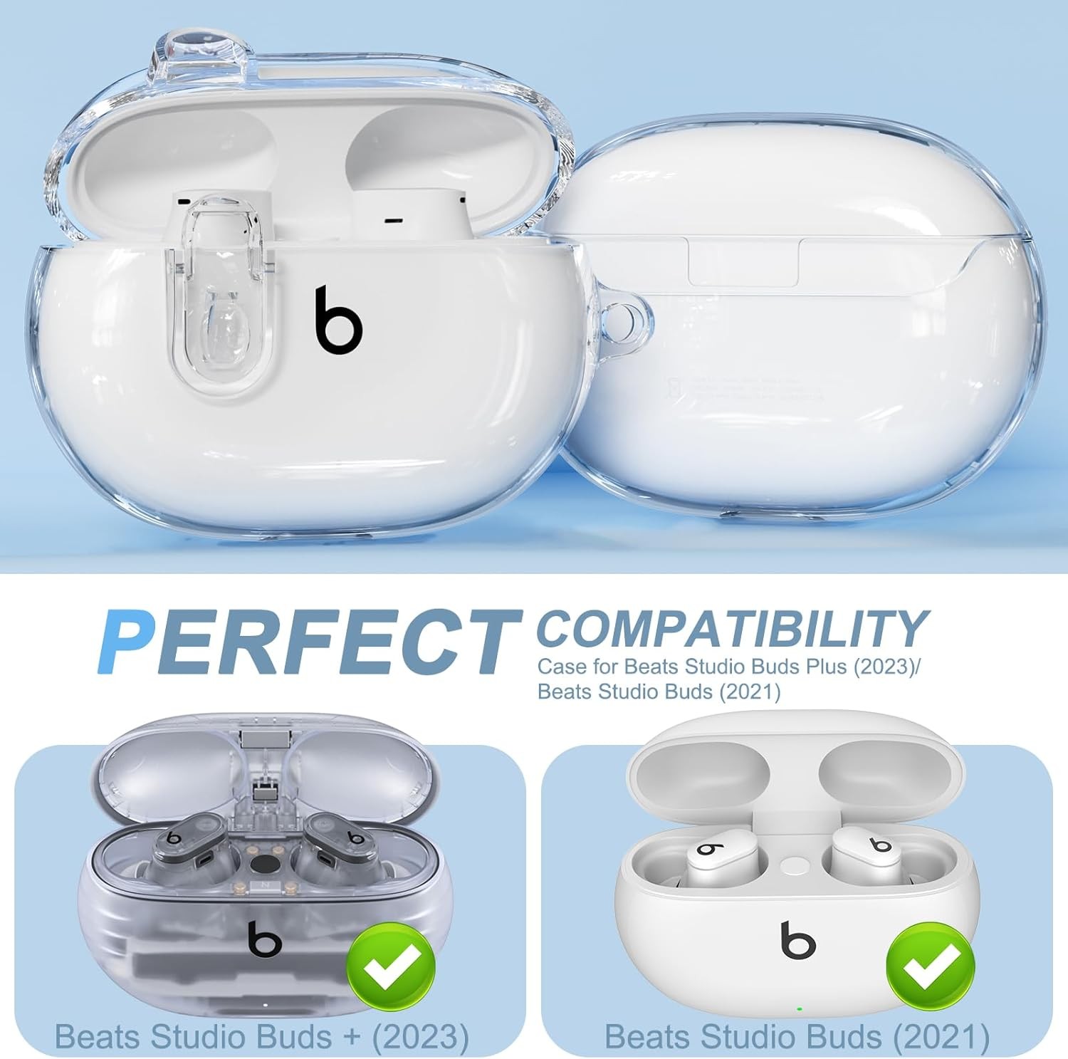 Protective Clear Case for Beats Studio Buds + Wireless Earbuds with Keychain