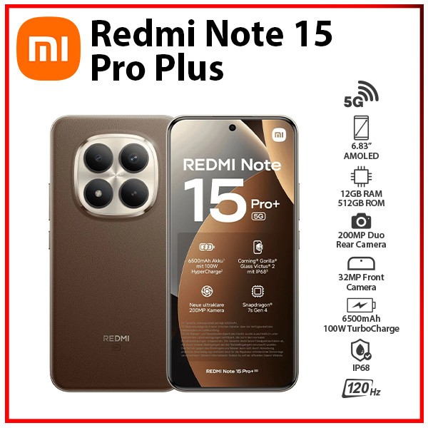 Xiaomi Redmi Note 15 Pro Plus 12GB+512GB BROWN Dual SIM Android Cell Phone