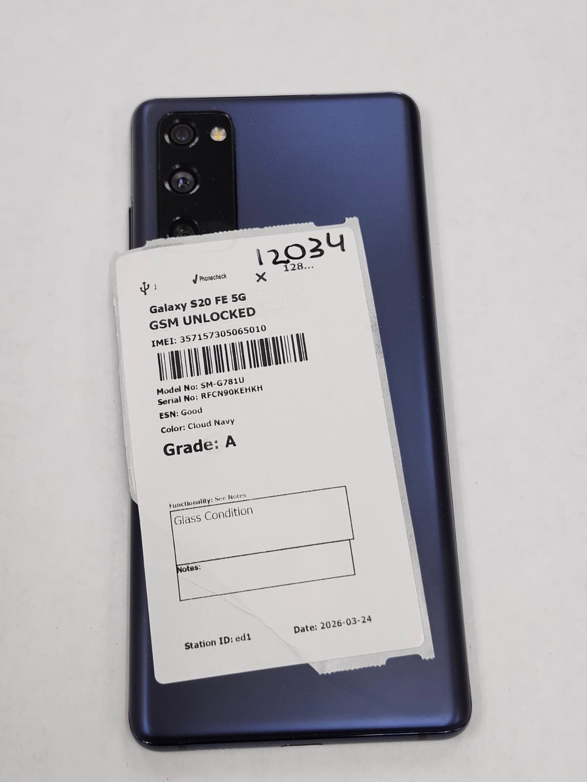 DEFECTIVE -Samsung Galaxy S20 FE 5G – 128GB – Cloud Navy – GSM Unlocked – 12034