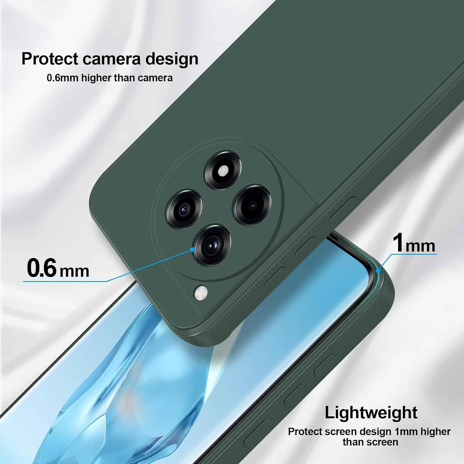 Silicone Case Compatible with Oneplus 12R, Full Body Soft Touch Phone Case, Gree