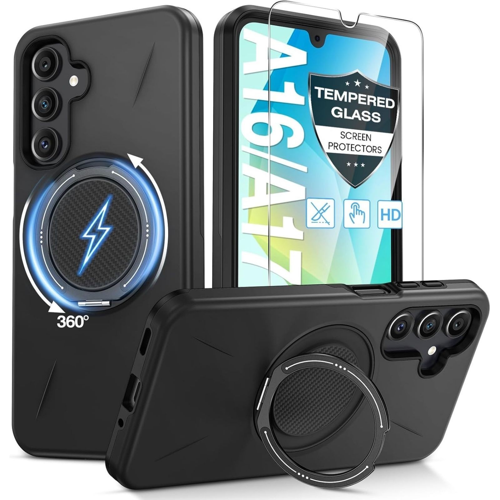 Samsung Galaxy A16/A17 5G Phone Case with 360° Kickstand Ring & Screen Protector
