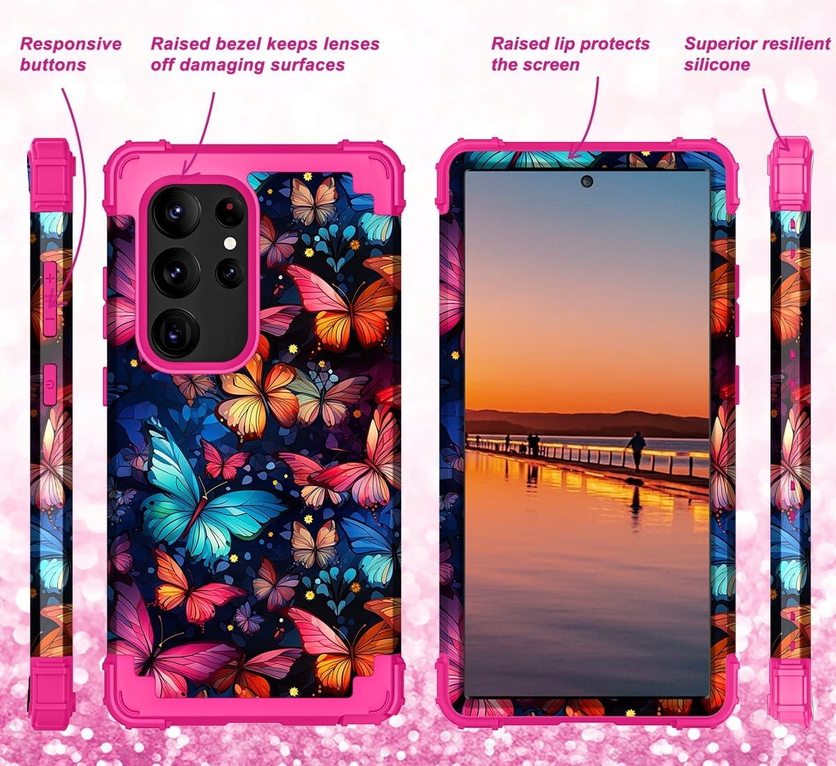 Heavy Duty Case & Soft Silicone Bumper for Galaxy S24 Ultra 6.8 Inch Shockproof
