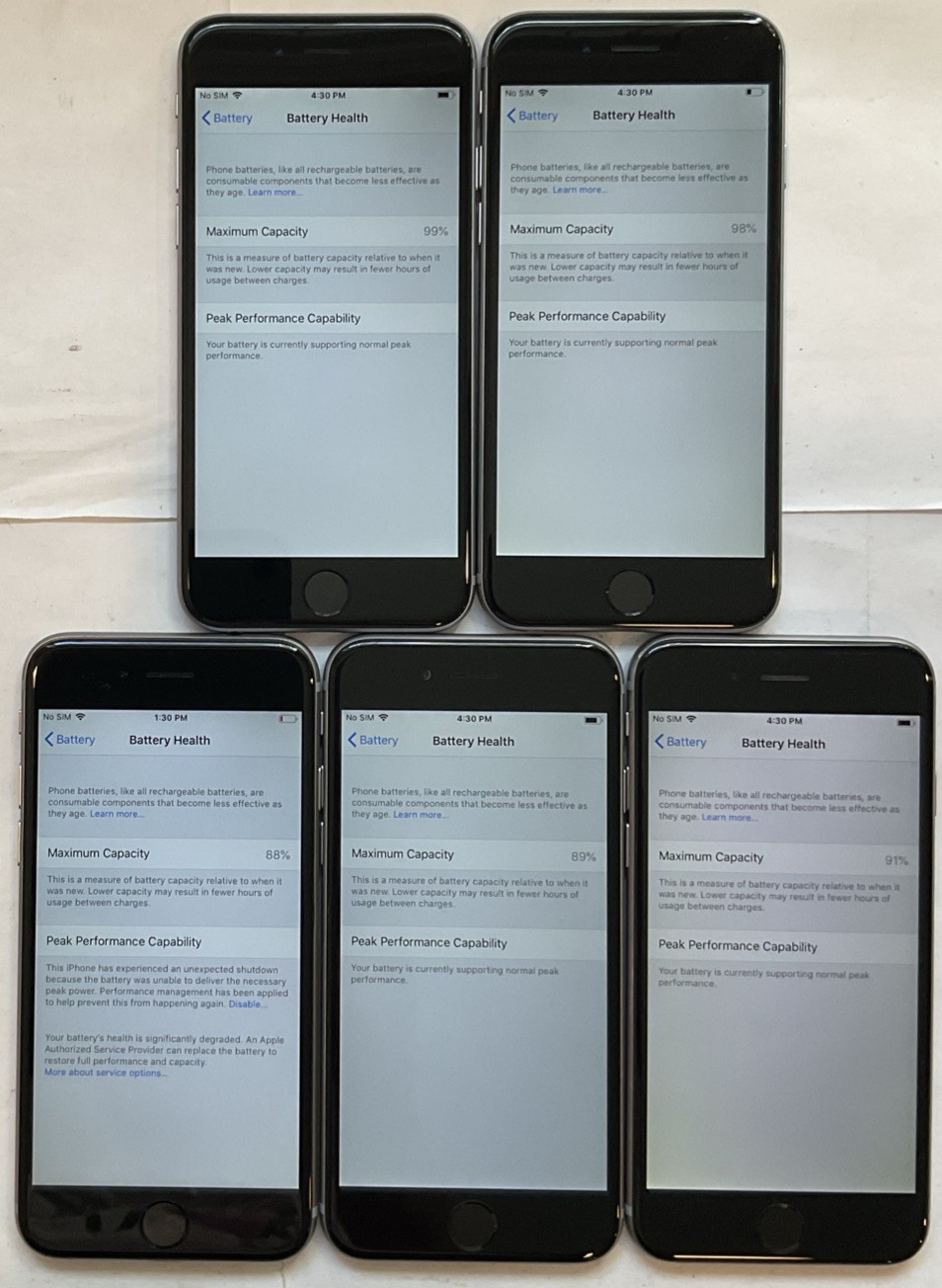 LOT OF 5 TESTED USED GSM UNLOCKED APPLE iPhone 6, 16GB A1549 MG5W2LL/A PHONES