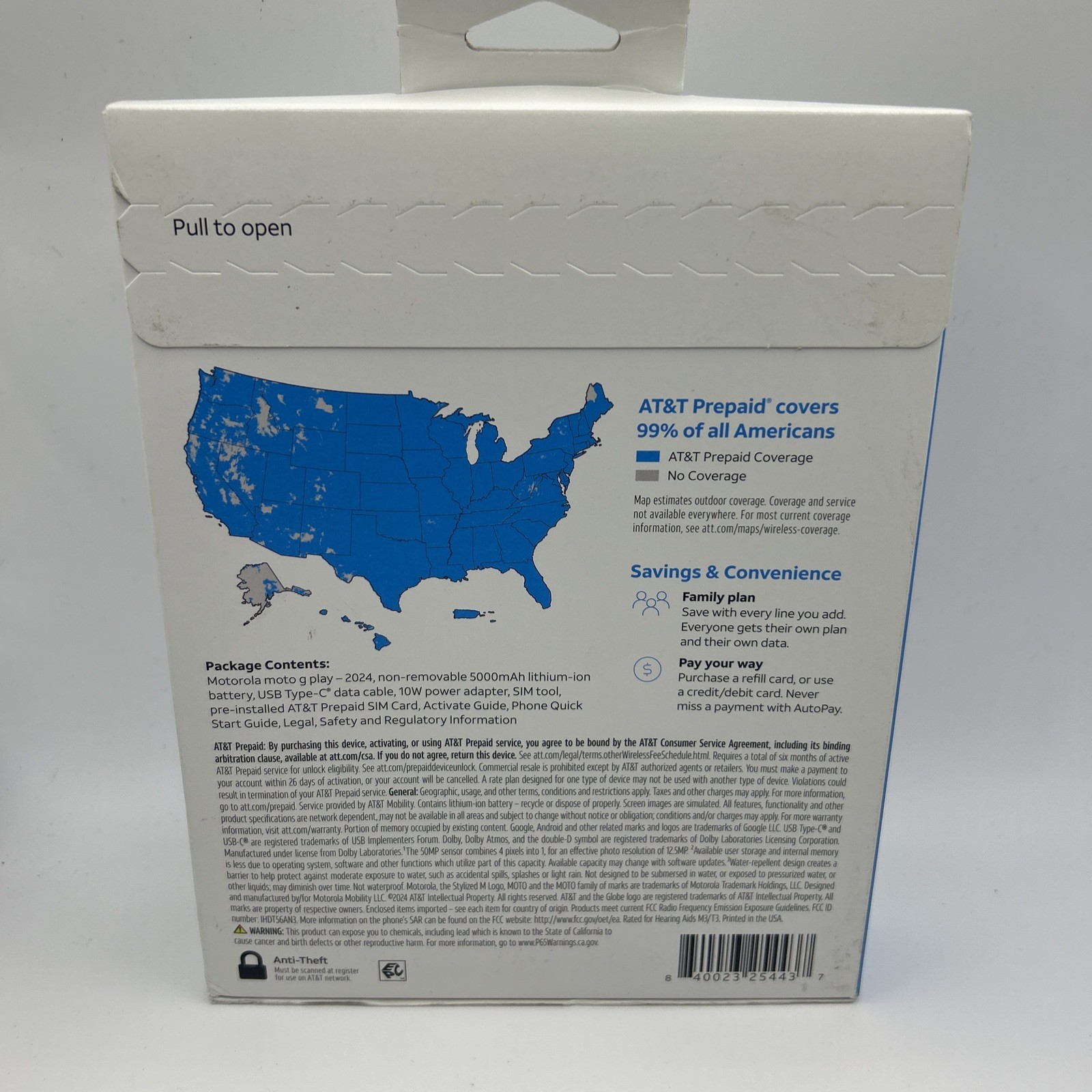 New & Sealed – Motorola Moto G Play (2024) Blue At&t Prepaid Smartphone 64GB