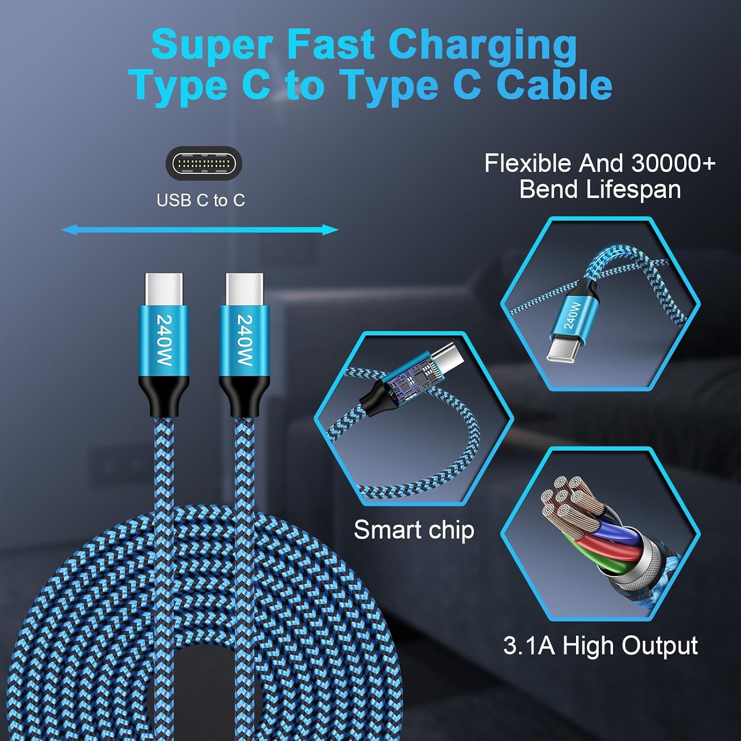 2 Pack 240W Type-C Fast Charger Adapter for Samsung Galaxy S26 Ultra/S25 3FT