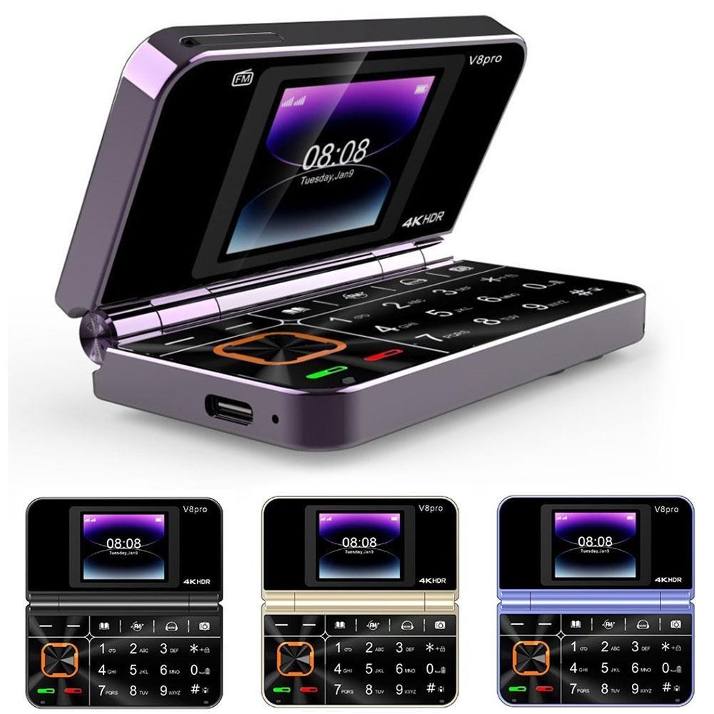 Dual Screen Mobile Phone Folding Flip Cell Large Button V8 Pro Sim Flashlight