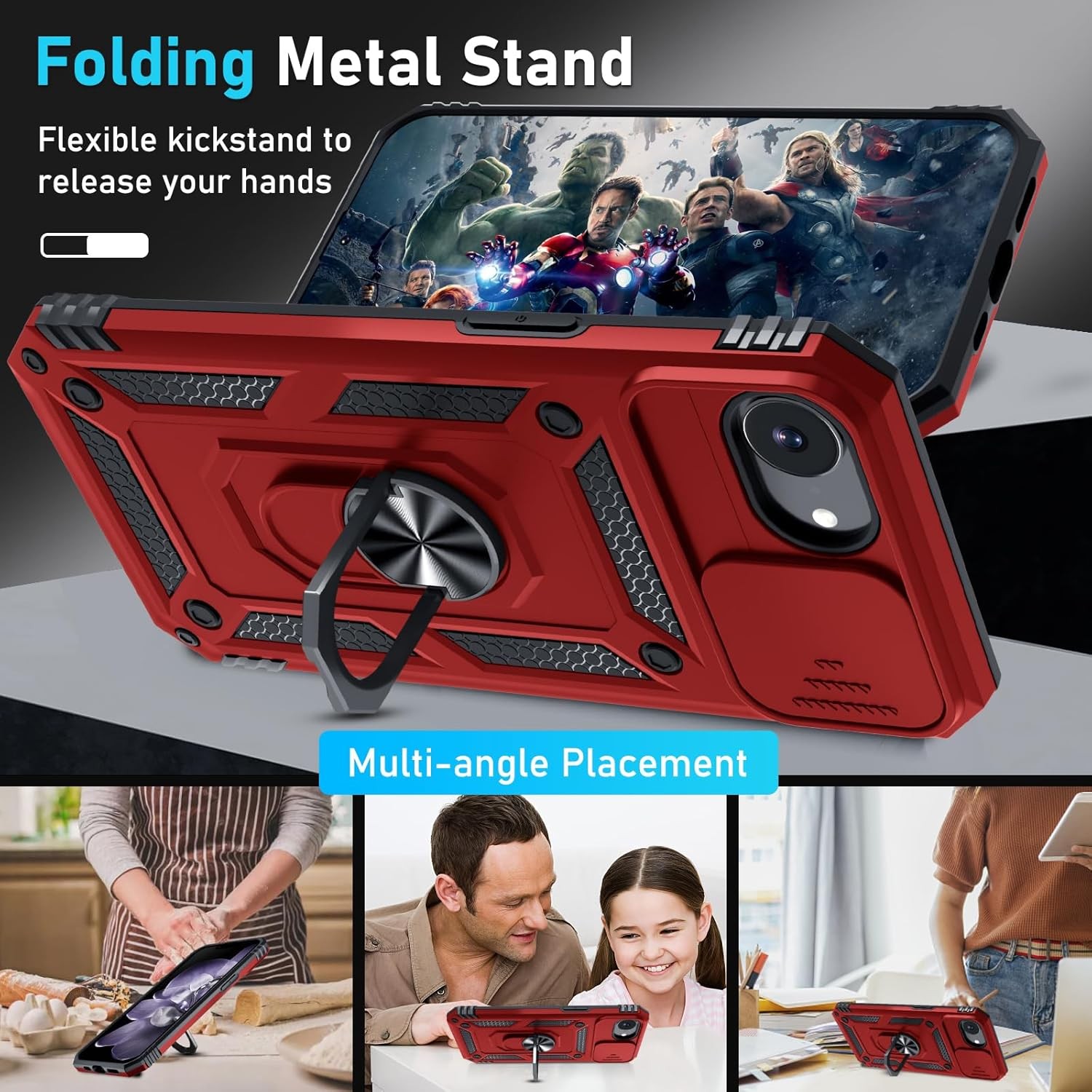 Case for iPhone 17e & iPhone 16e Phone Cover with Slide Camera Lens Cover, Red