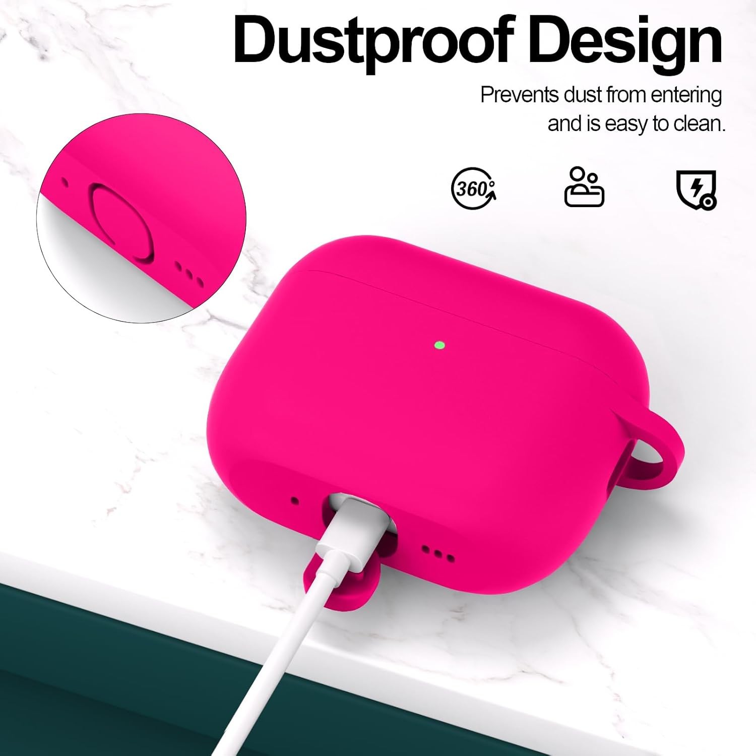 Hot Pink Silicone Case with Keychain Cleaning Kit for Apple AirPods Pro 3rd Gen