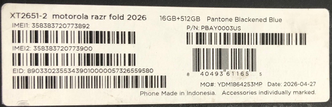 Moto Razr Fold 2026 512GB – PANTONE Blackened Blue BLOCKED (READ DESCRIPTION)