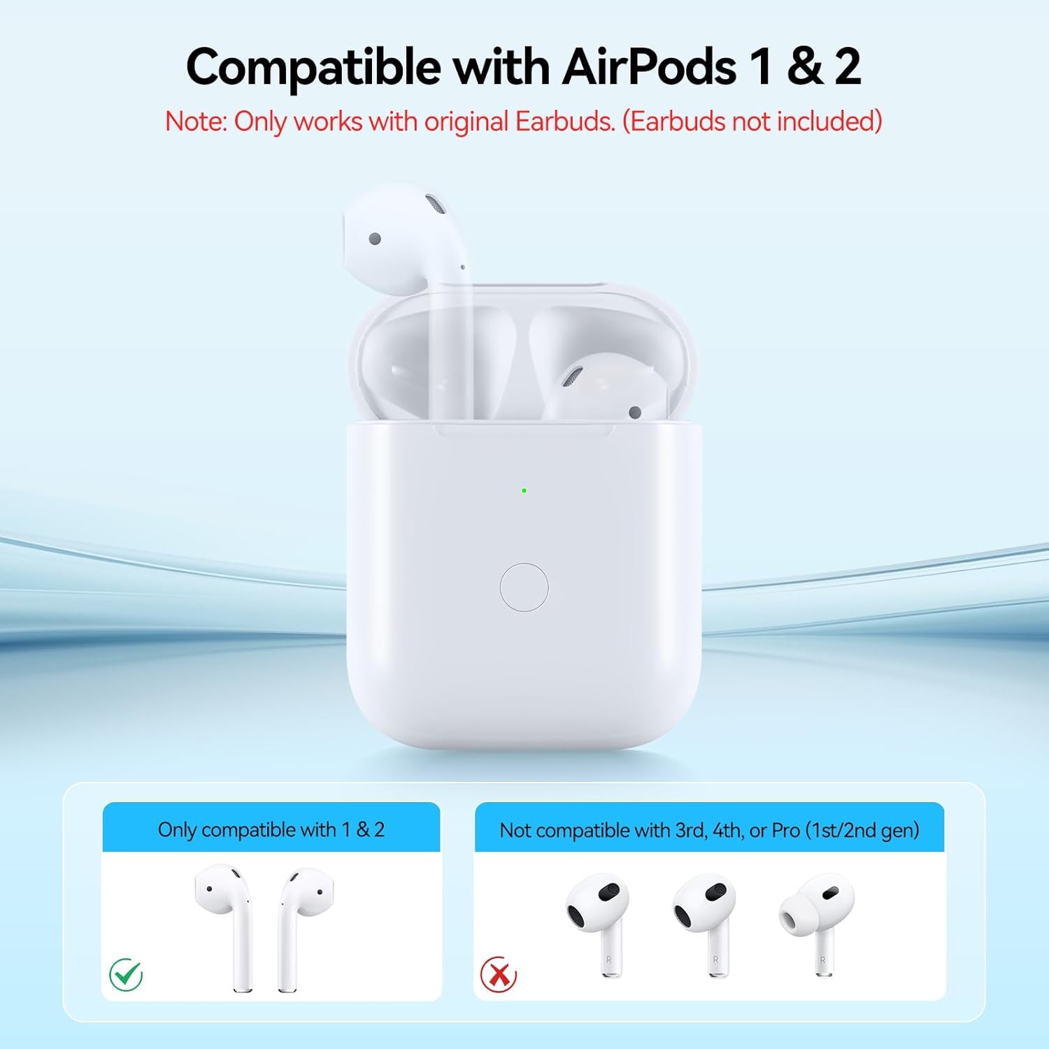 Wireless Charging Case Compatible with AirPod 2nd & 1st Generation, White