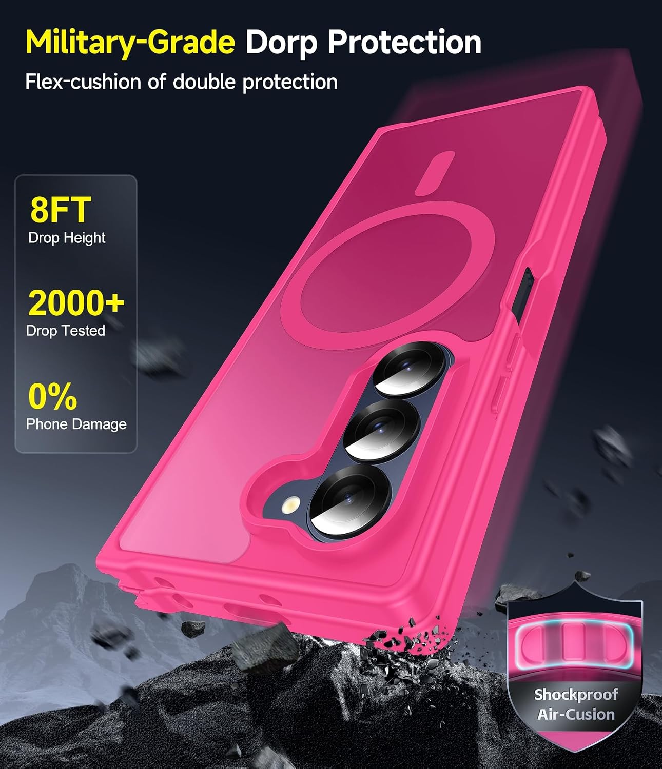 Samsung Galaxy Z Flip 6 Case in Black with 2 Tempered Glass Protectors, Shockpro
