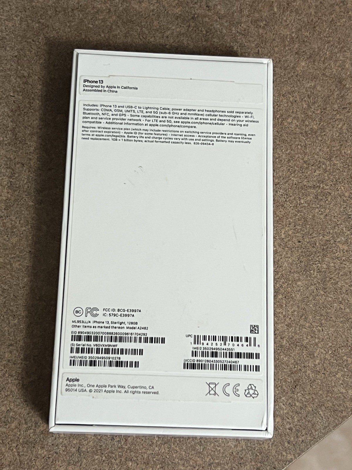 Apple iPhone 13 A2482 Starlight 128GB with Box And Charging Wire – ATT
