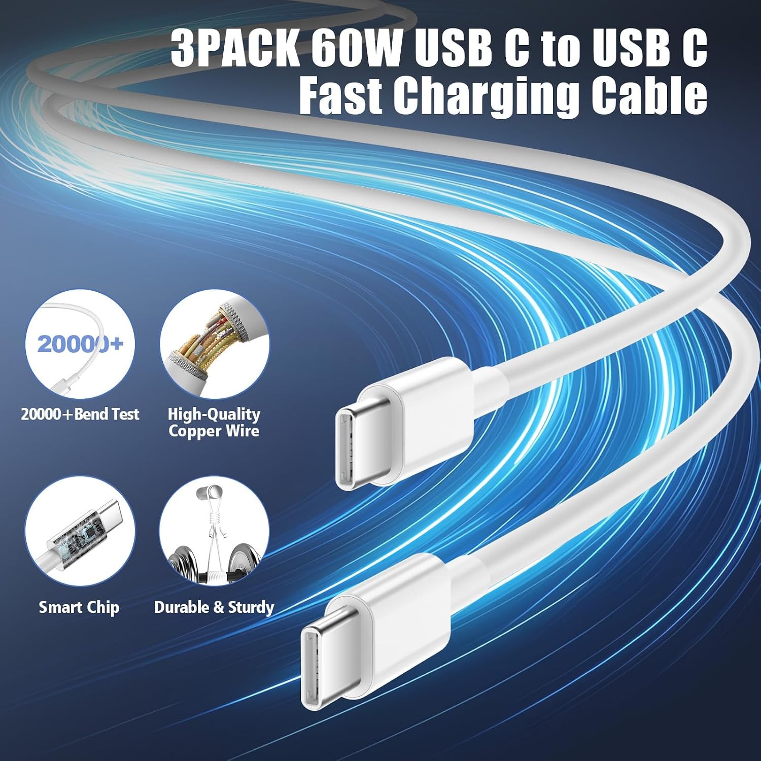 3 Pack 45W Dual Port USB-C Fast Charger Block for iPhone 15/16/17 Pro Max 3/6/10