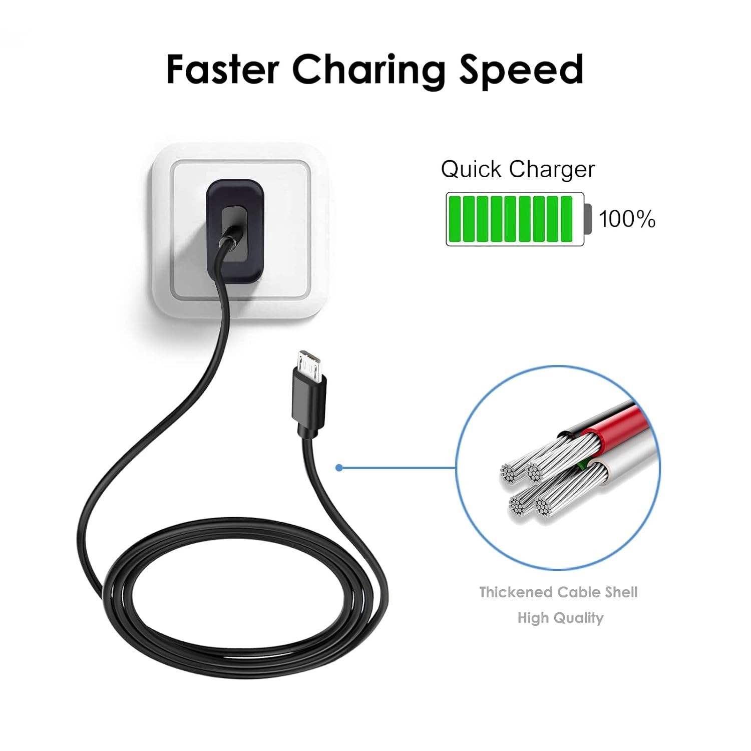 10FT USB A to Micro USB Fast Charger Adapter for Ring Indoor Cam, Doorbell 2/3/4