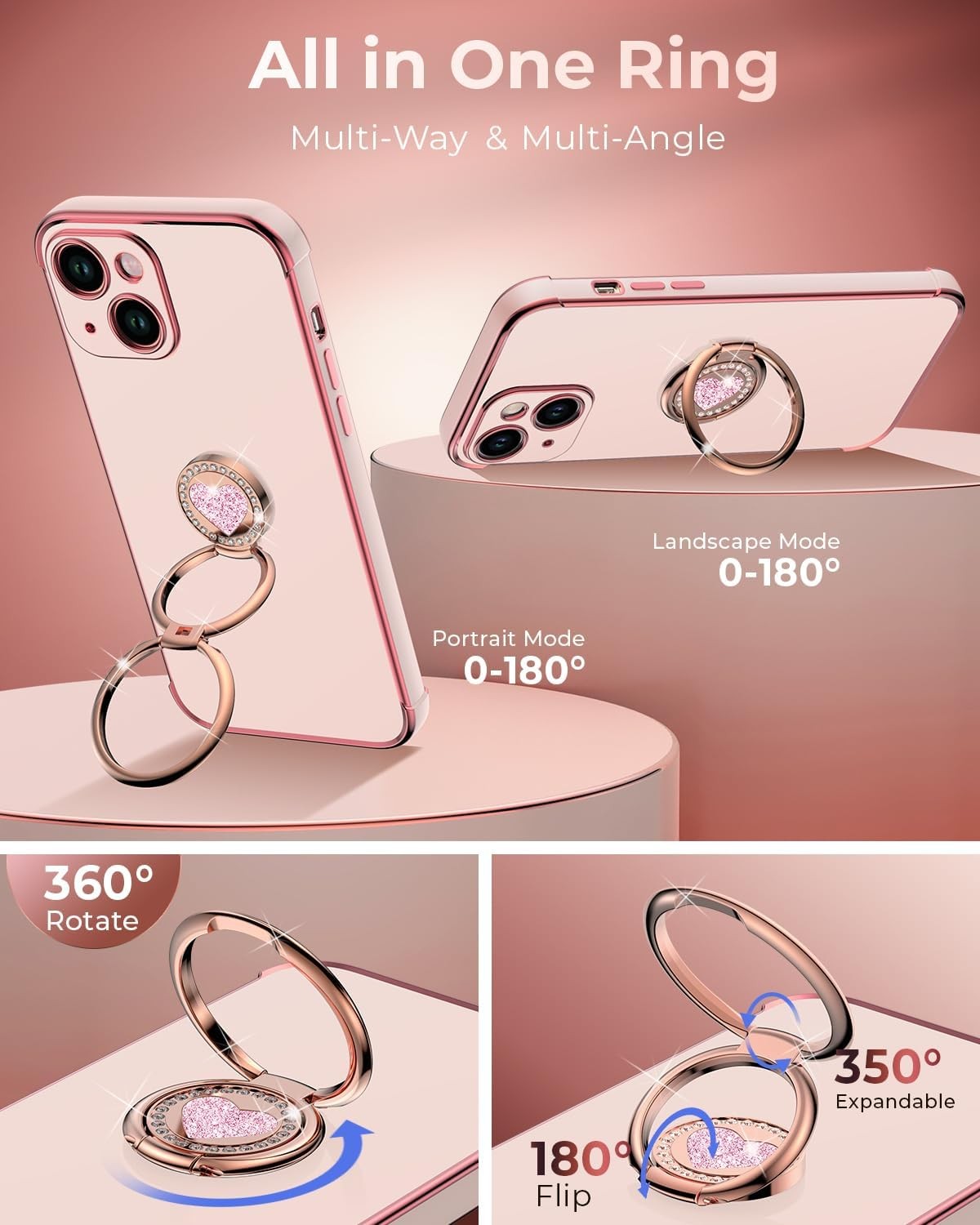 iPhone 13 Case with Stand, Double Ring Kickstand, Bling Luxury Protective Case P