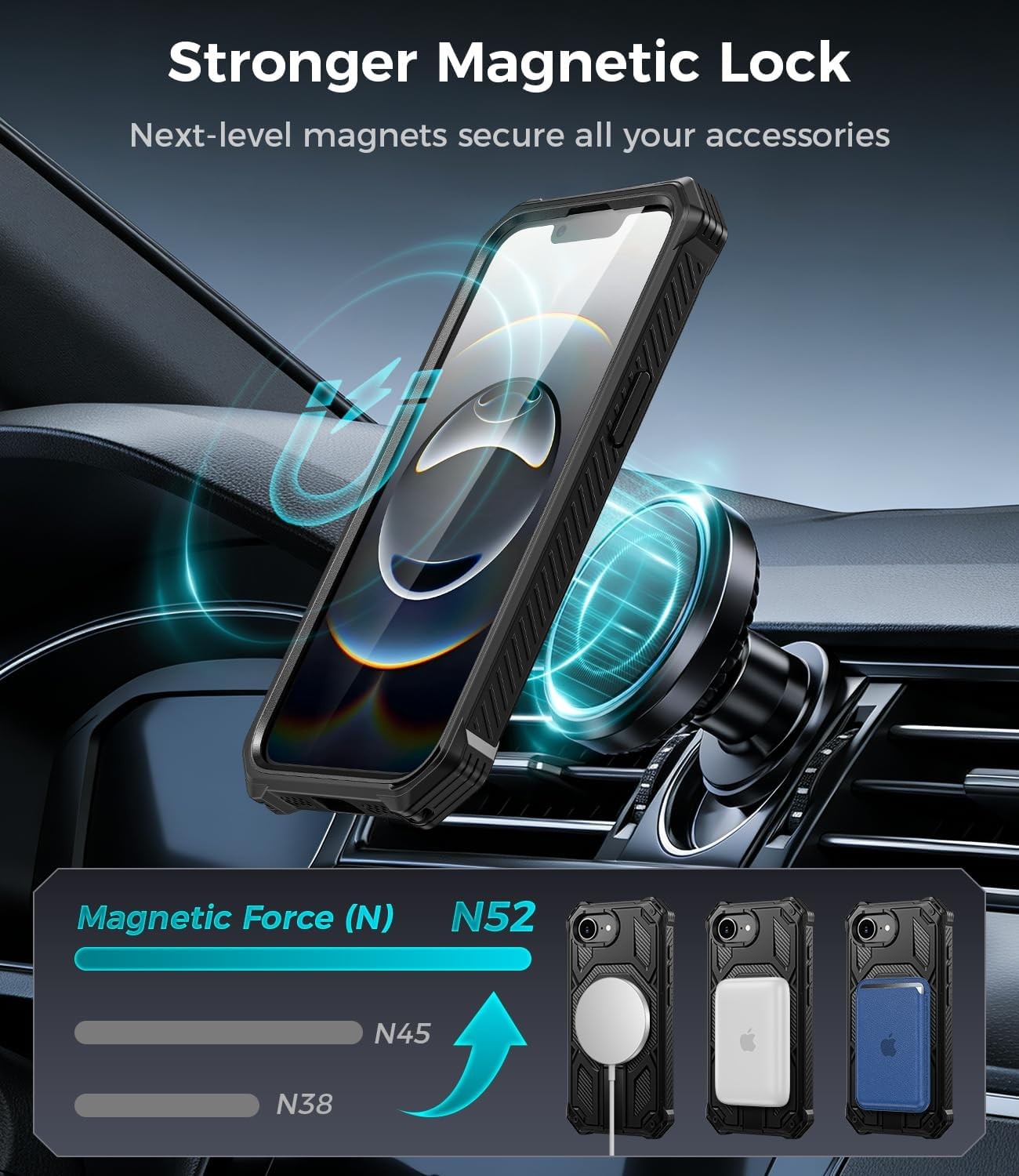 3PCS Magnetic Case & Screen Protector for iPhone 17E/16E Military Grade Black