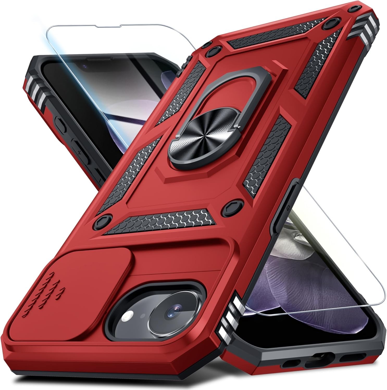 Case for iPhone 17e & iPhone 16e Phone Cover with Slide Camera Lens Cover, Red