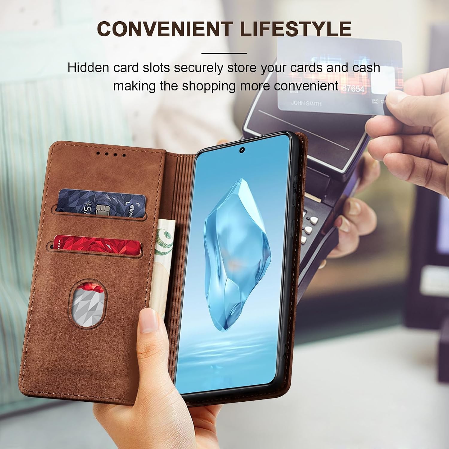 Flip Wallet Case for OnePlus 12R, Leather Magnetic Folio Cover with Card Holder