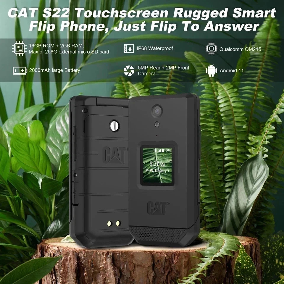 CAT S22 Rugged Flip Phone T-Mobile (16GB) 2.8” Touchscreen Smart Cell Phone