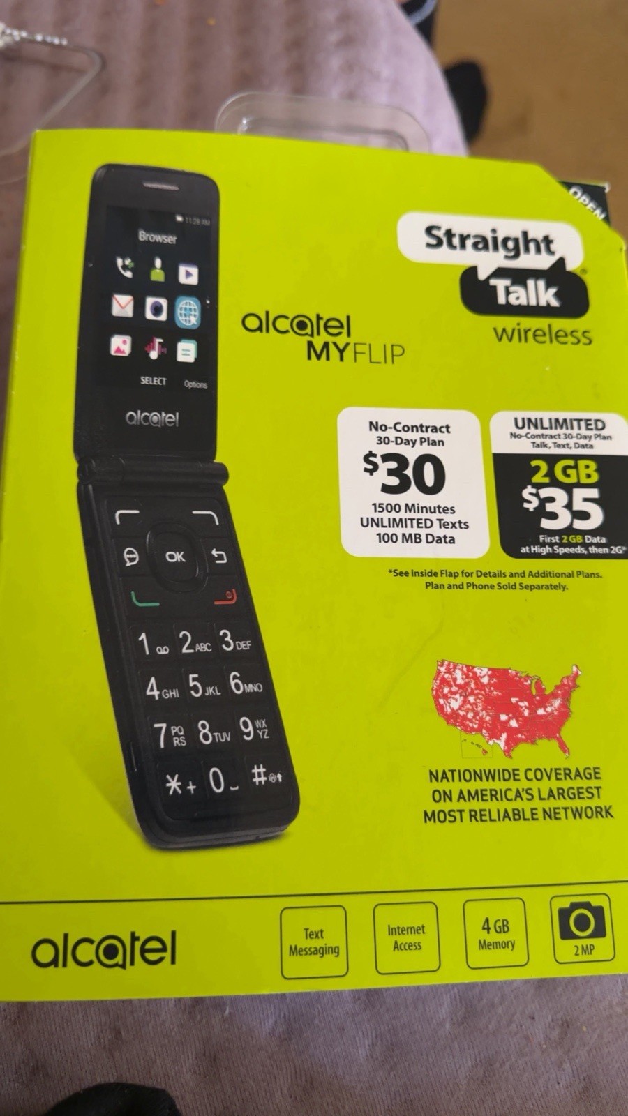 Alcatel MyFlip Flip Phone 4GB Black Straight Talk Wireless 2MP Camera