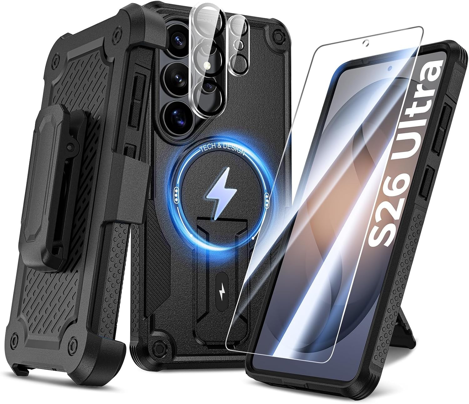 4-in-1 Samsung Galaxy S26 Ultra Case with Belt Clip Holster, Screen & Lens Prote