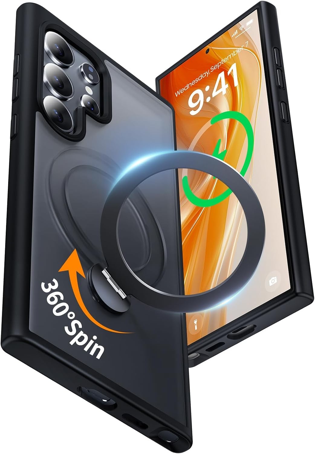 360° Rotatable Magnetic Ring Stand Case for Samsung Galaxy S24 Ultra, Black