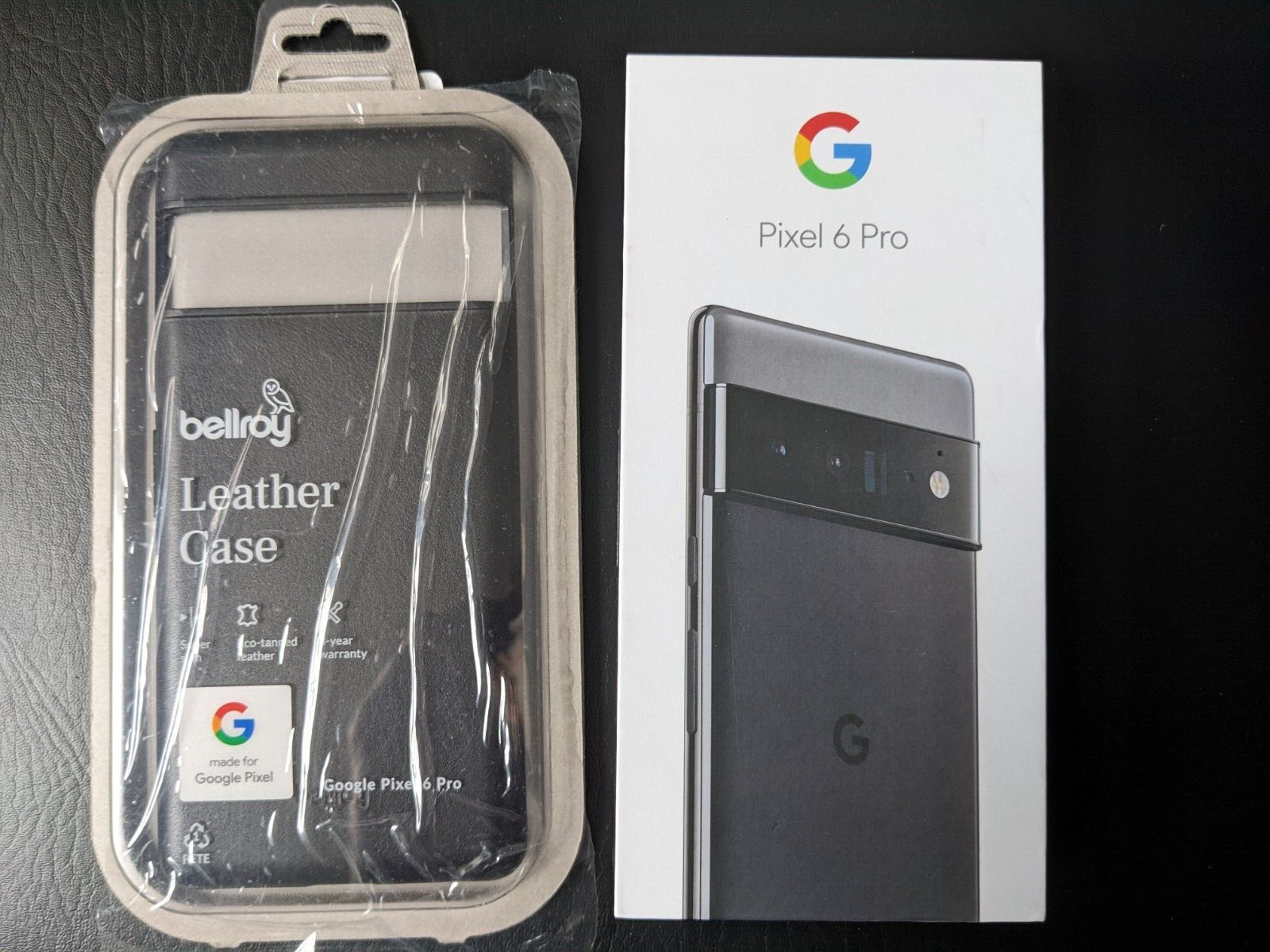 Google Pixel 6 Pro 128GB Stormy Black Unlocked with Bellroy Leather case black