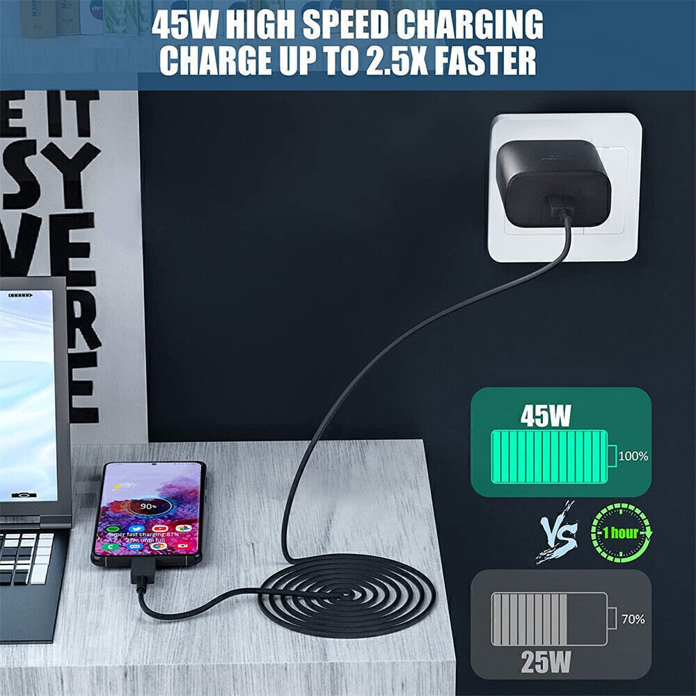 45W Power Adapter FAST Charger 6ft Type-C Charging For Samsung Galaxy S22 S21 +