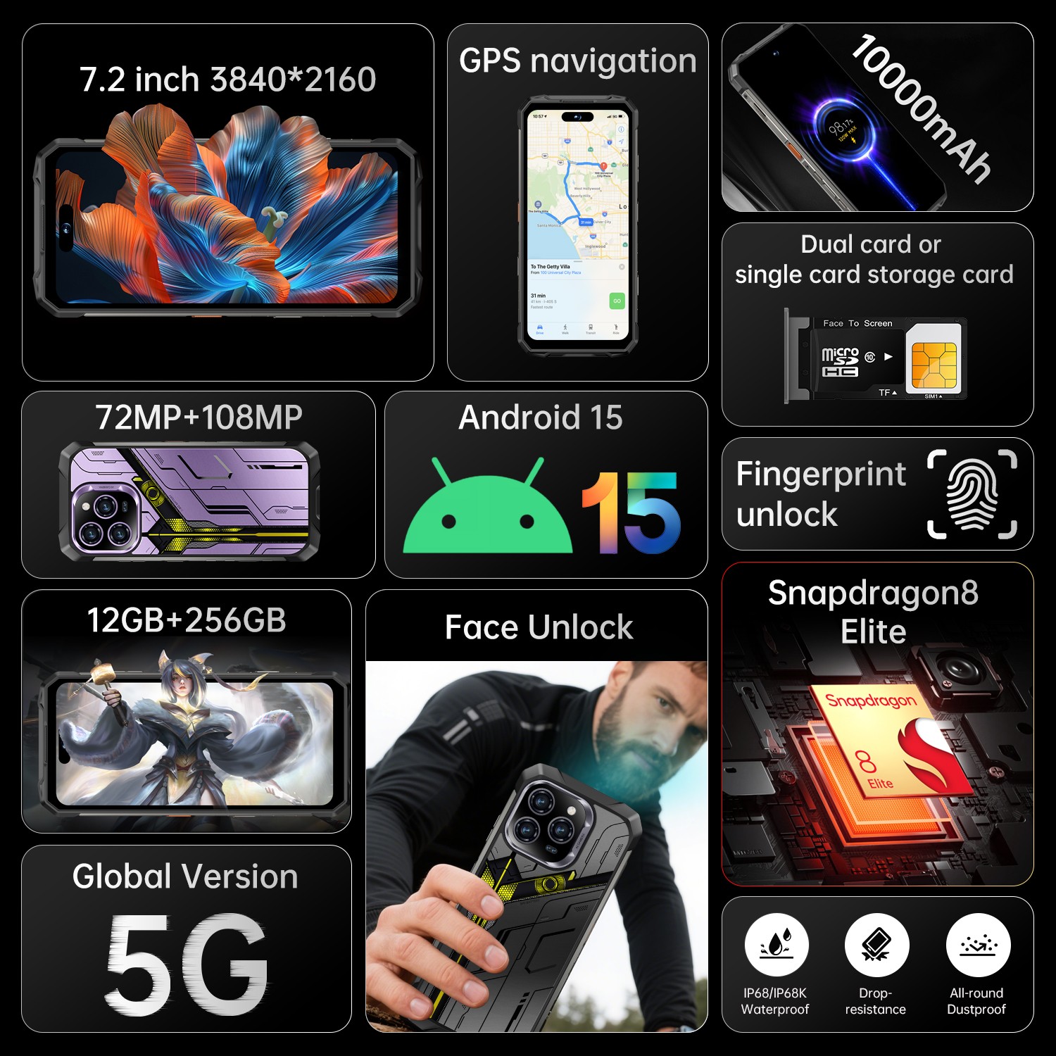 Rugged Smartphone R16 Pro MAX 12GB+256G Dual Sim 5G Unlocked Cell Phone 10000mAh