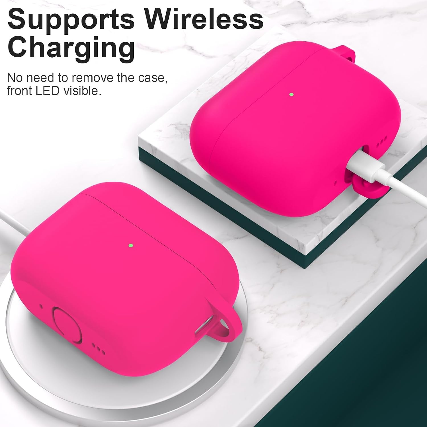 Hot Pink Silicone Case with Keychain Cleaning Kit for Apple AirPods Pro 3rd Gen