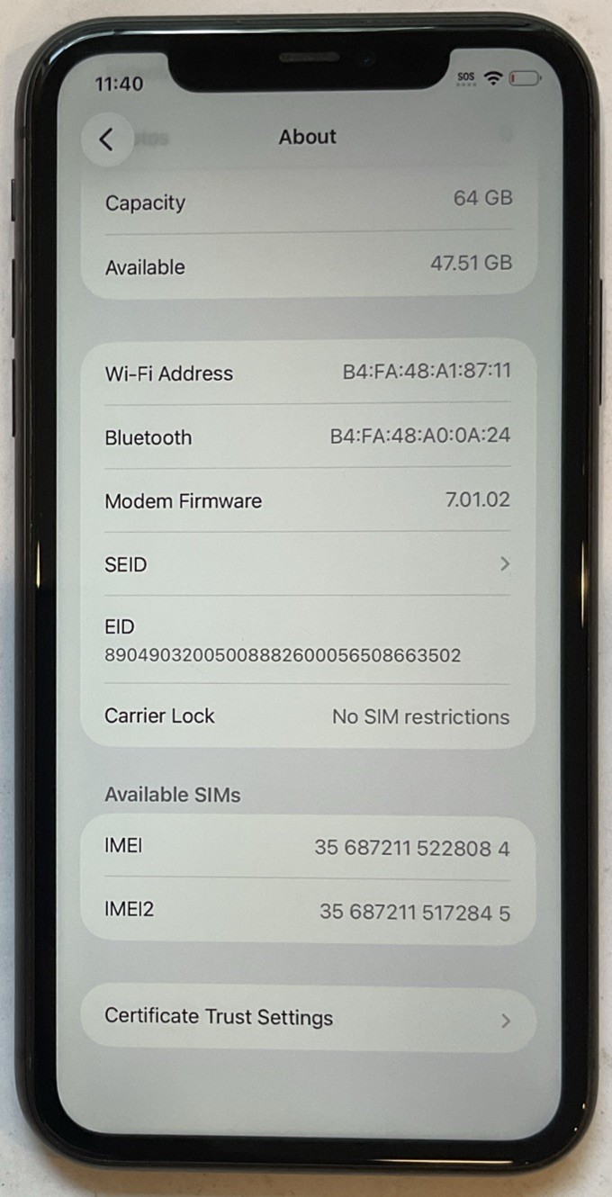 FULLY FUNCTIONAL GSM UNLOCKED iPhone 11, 64GB A2111 MHC43LL/A 26.3.1 80% BATTERY