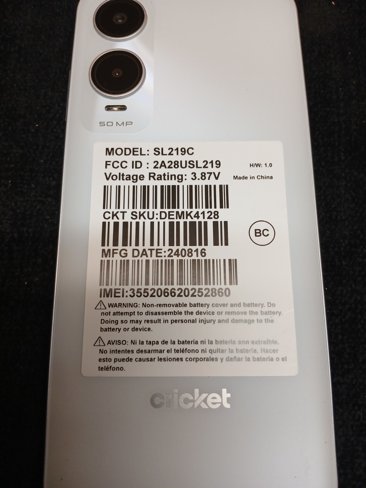 Cricket Icon 6 SL219C Cellphone (White 64GB 4GB) Cricket SingleSIM