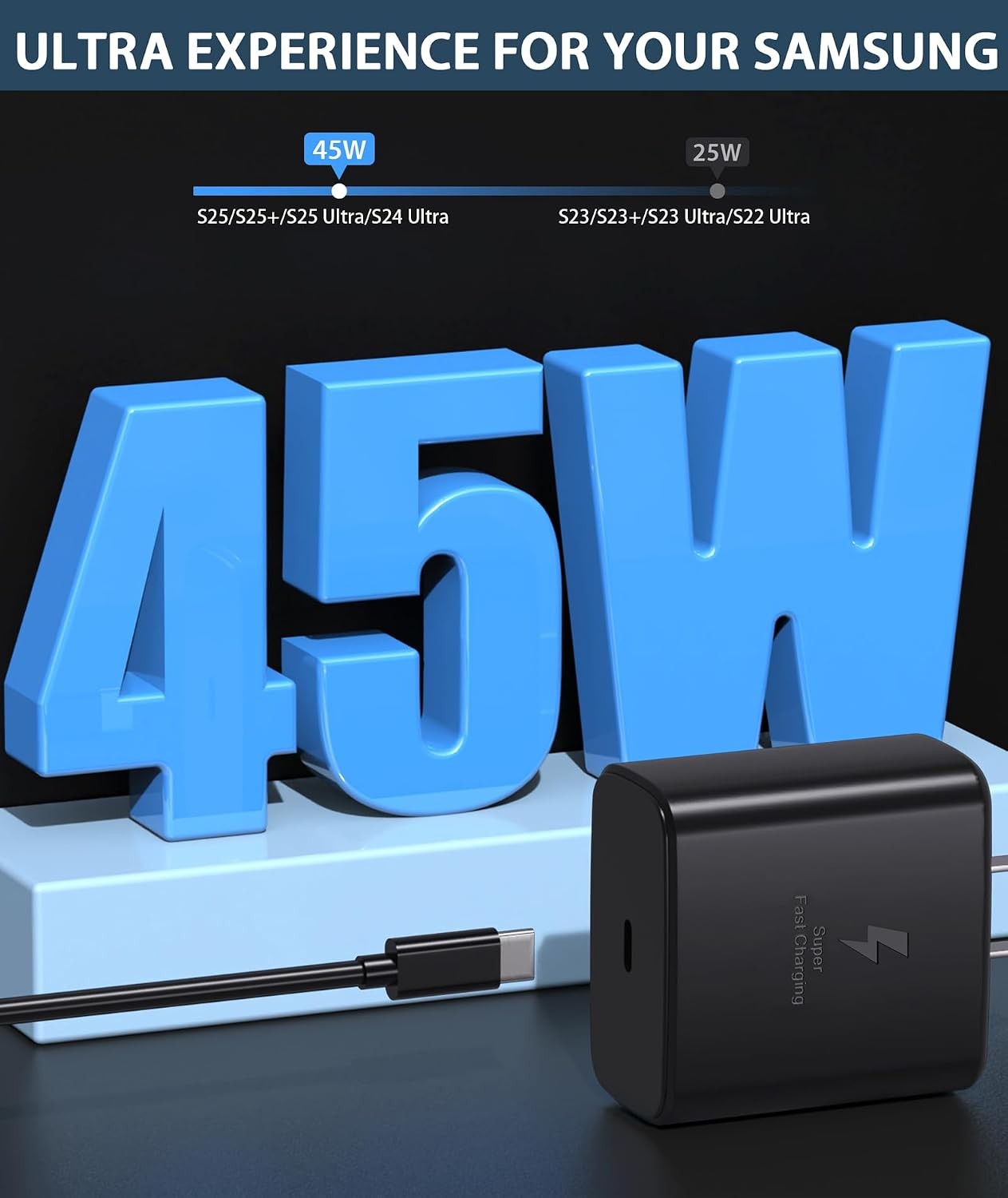 45W USB-C Wall Charger for Samsung Galaxy S23/S24/S25 with 6ft Charging Cable