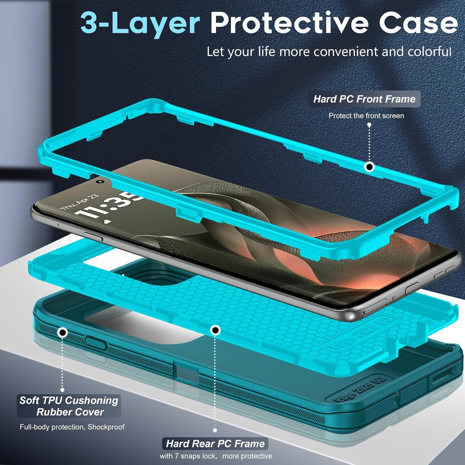 Heavy Duty 3 in 1 Rugged Case for Moto Edge 2025, Military Grade Shockproof Cove