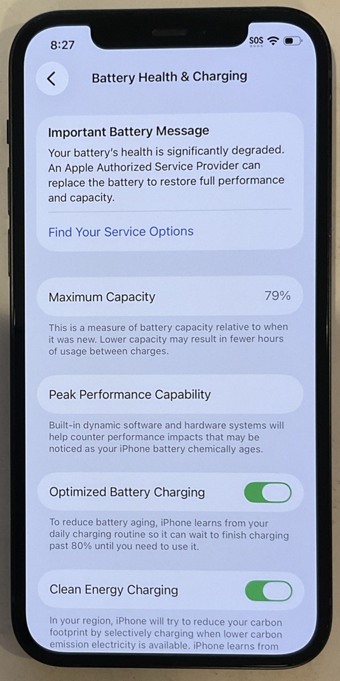 USED BLACK GSM UNLOCKED iPhone 12, 64GB A2172 MGF43LL/A WITH 79% BATTERY HEALTH