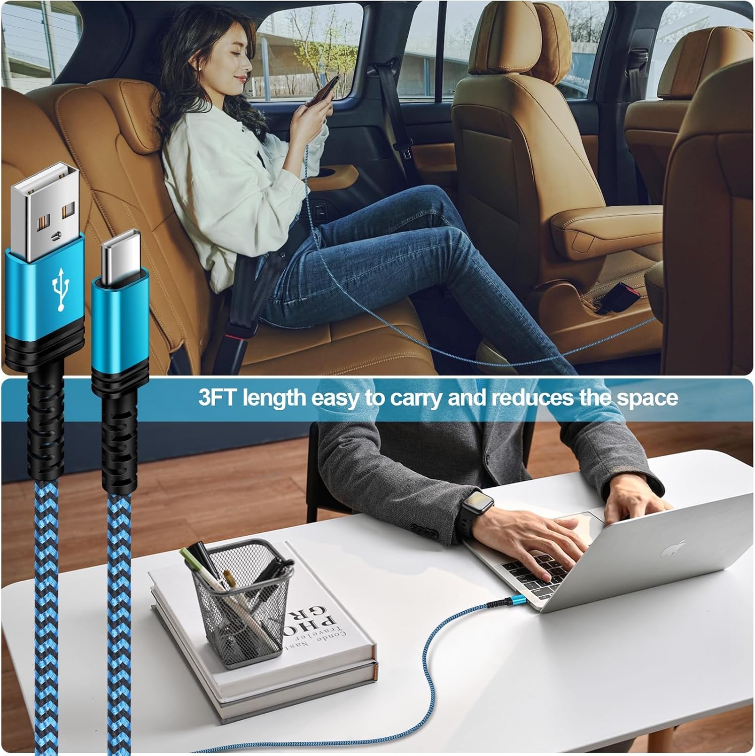 3FT USB-C Fast Charging Adapter 2 Pack for Samsung Galaxy S23 S24 Devices