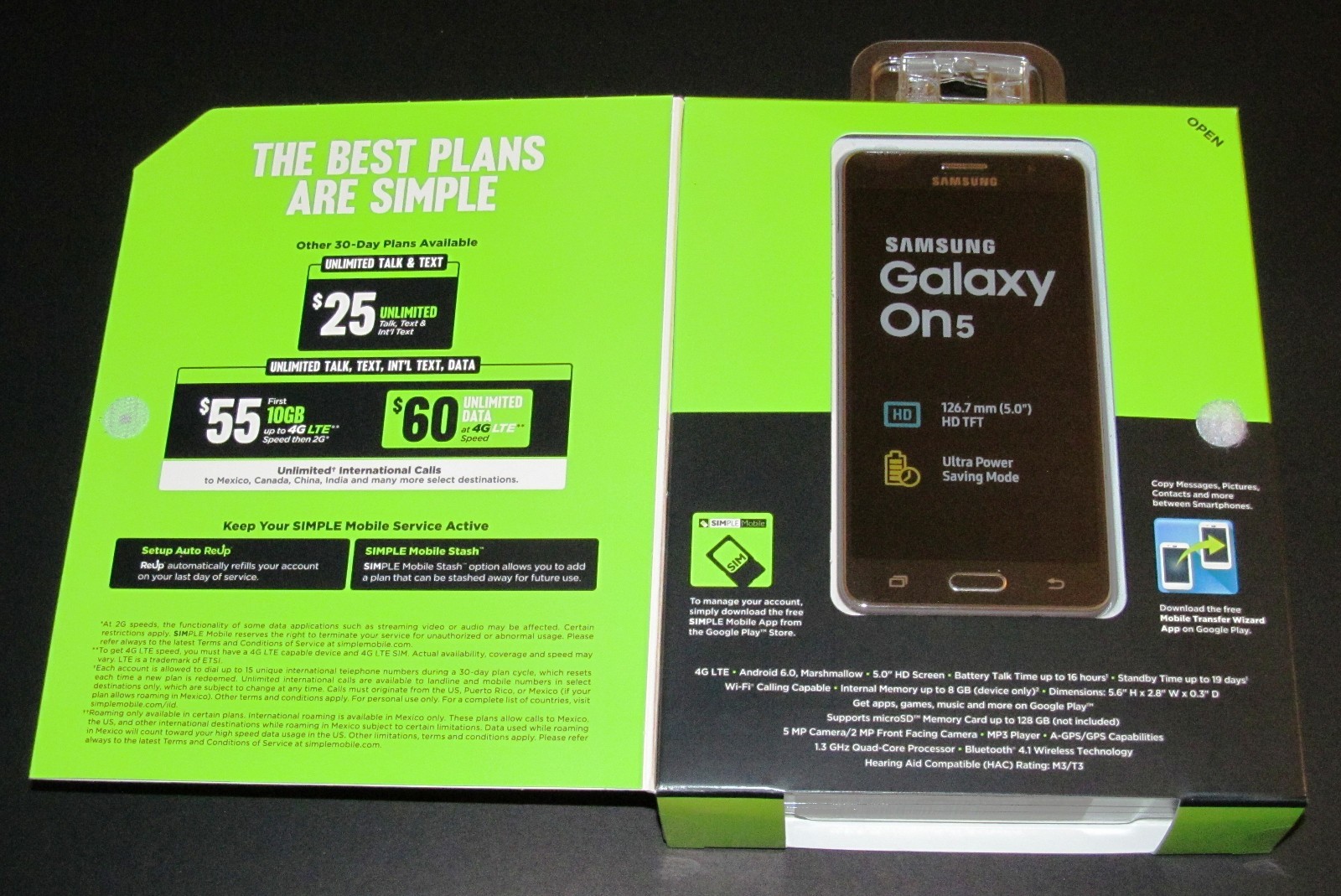 LOCKED to Simple Mobile ONLY,Samsung GalaxyOn5 8GB Prepaid Smartphone,New Sealed