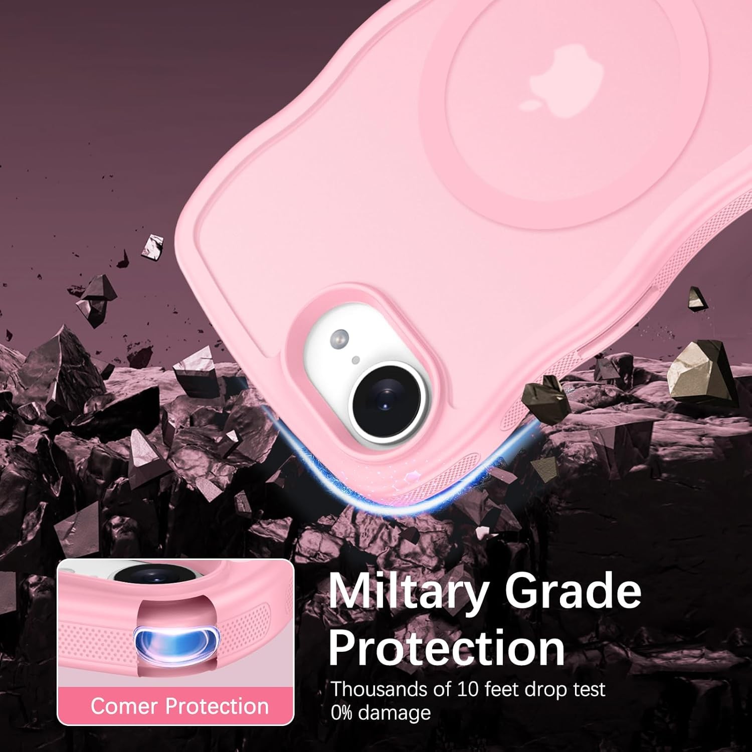 Magnetic for iPhone 17e Case, Cute Wavy Frame Translucent Matte Anti-Slip Bumper