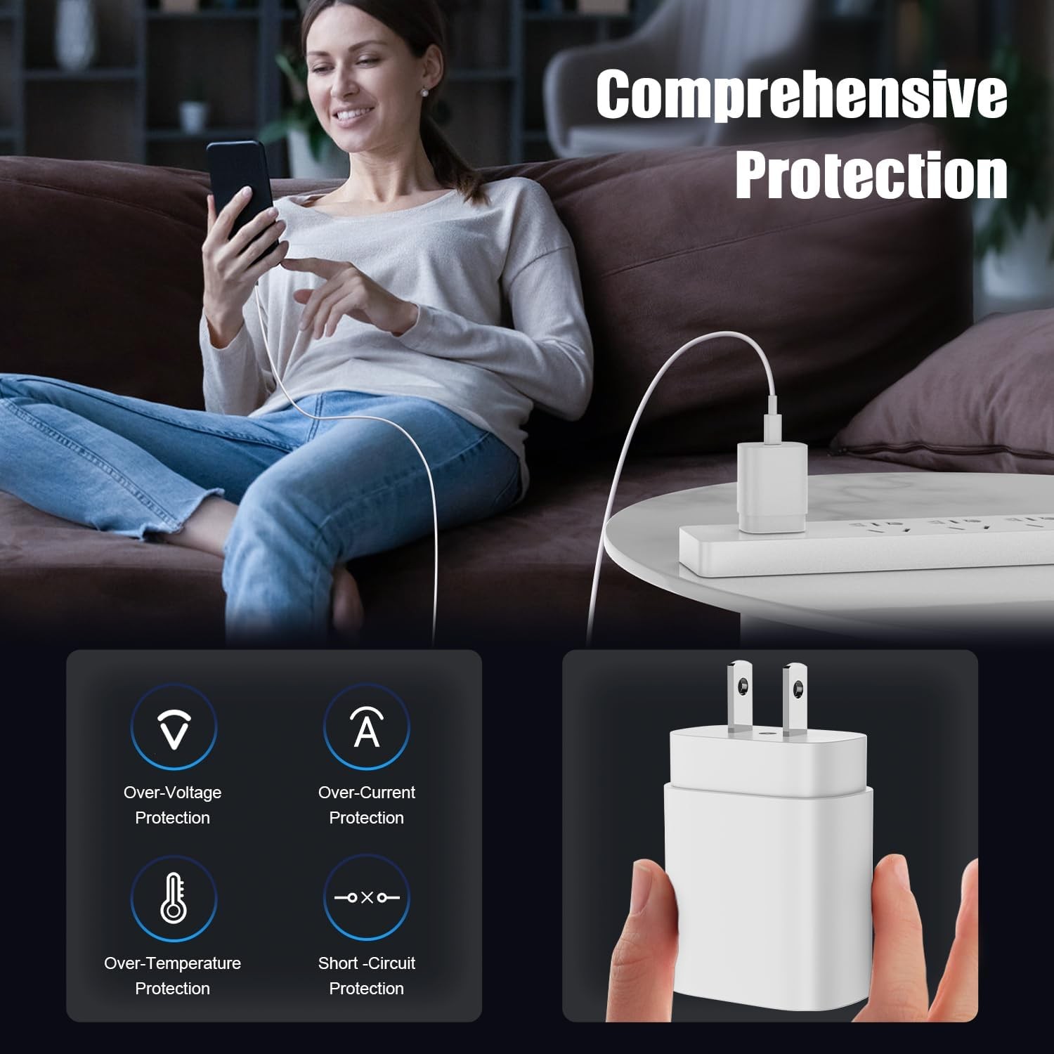 4 Pack 25W USB-C Fast Charger Wall Adapter for iPhone 16/15 6ft+10ft Cables