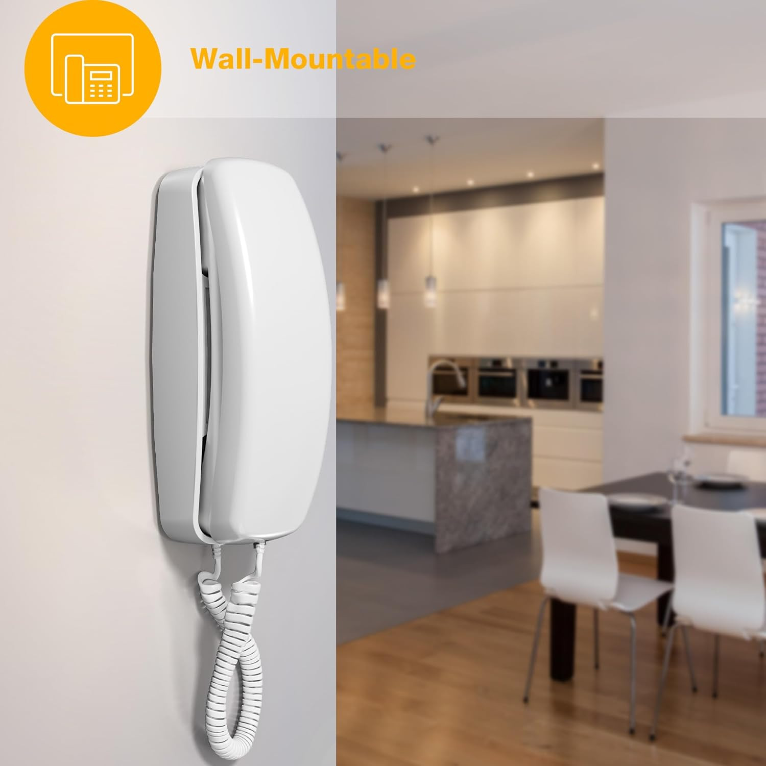 210 Basic Trimline Corded Phone, No AC Power Required, Wall-Mountable, White