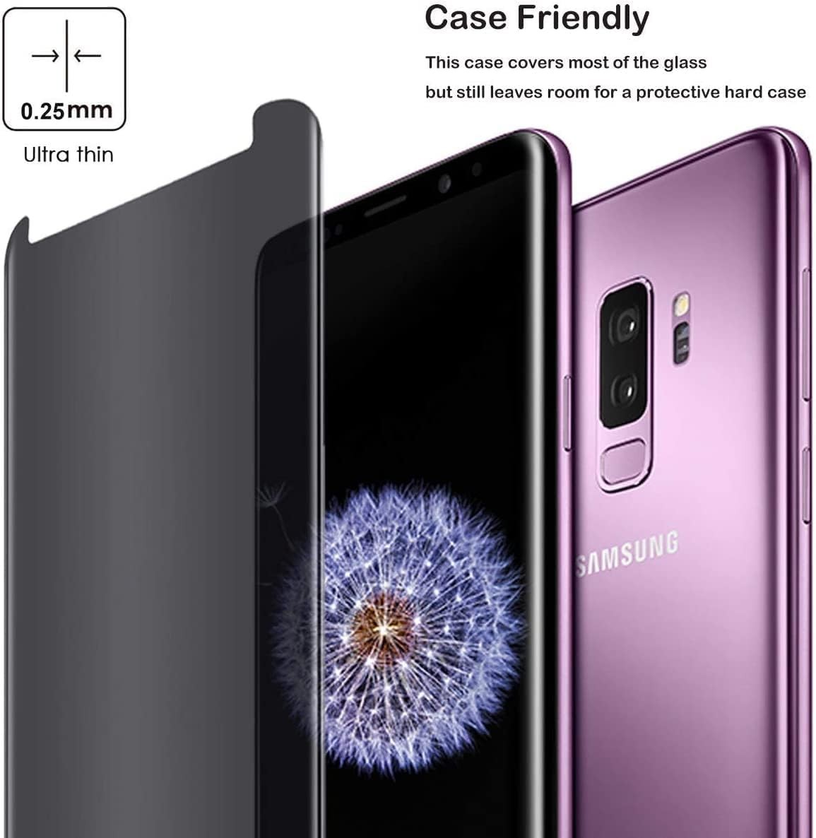 2-Pack Anti-Spy Tempered Glass Screen Protectors for Samsung Galaxy S9 5.8