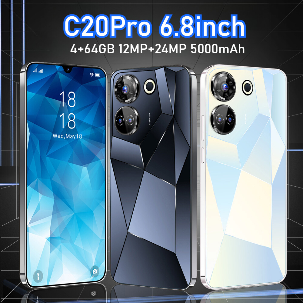 C20 Pro Smartphone Android 6.8” Unlocked 4+64GB 5000mAh 12+24MP Dual Camera